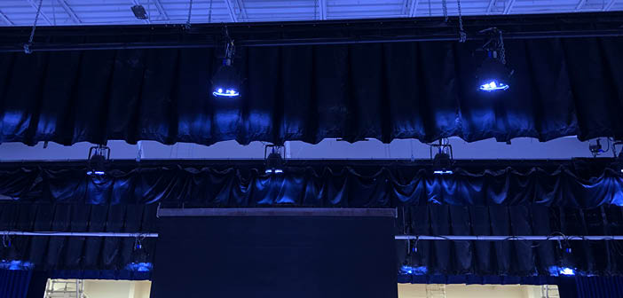 The theatrical lighting upgrade was installed in gymnatoriums in both schools