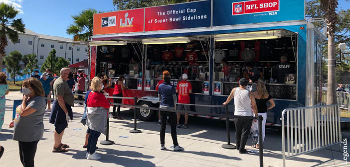 A Super Bowl LV merchandising kiosk